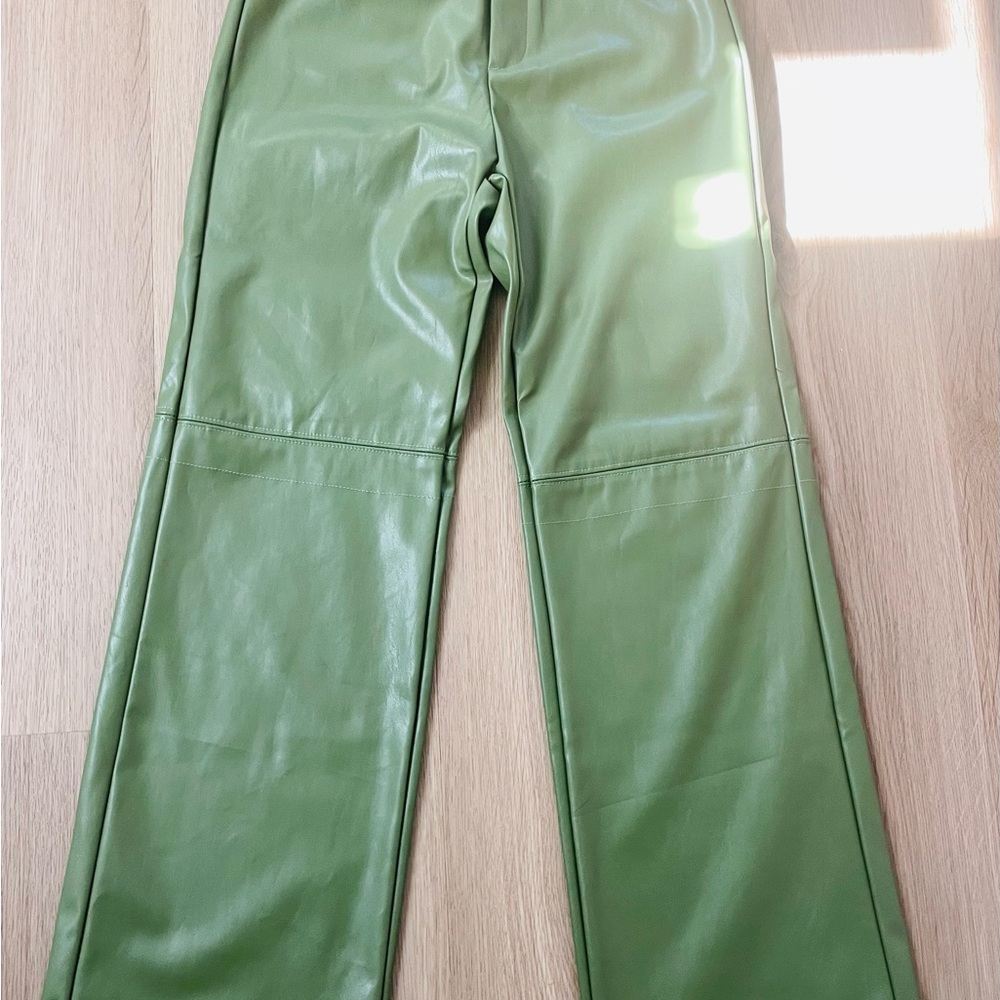 Green Faux Leather Pants